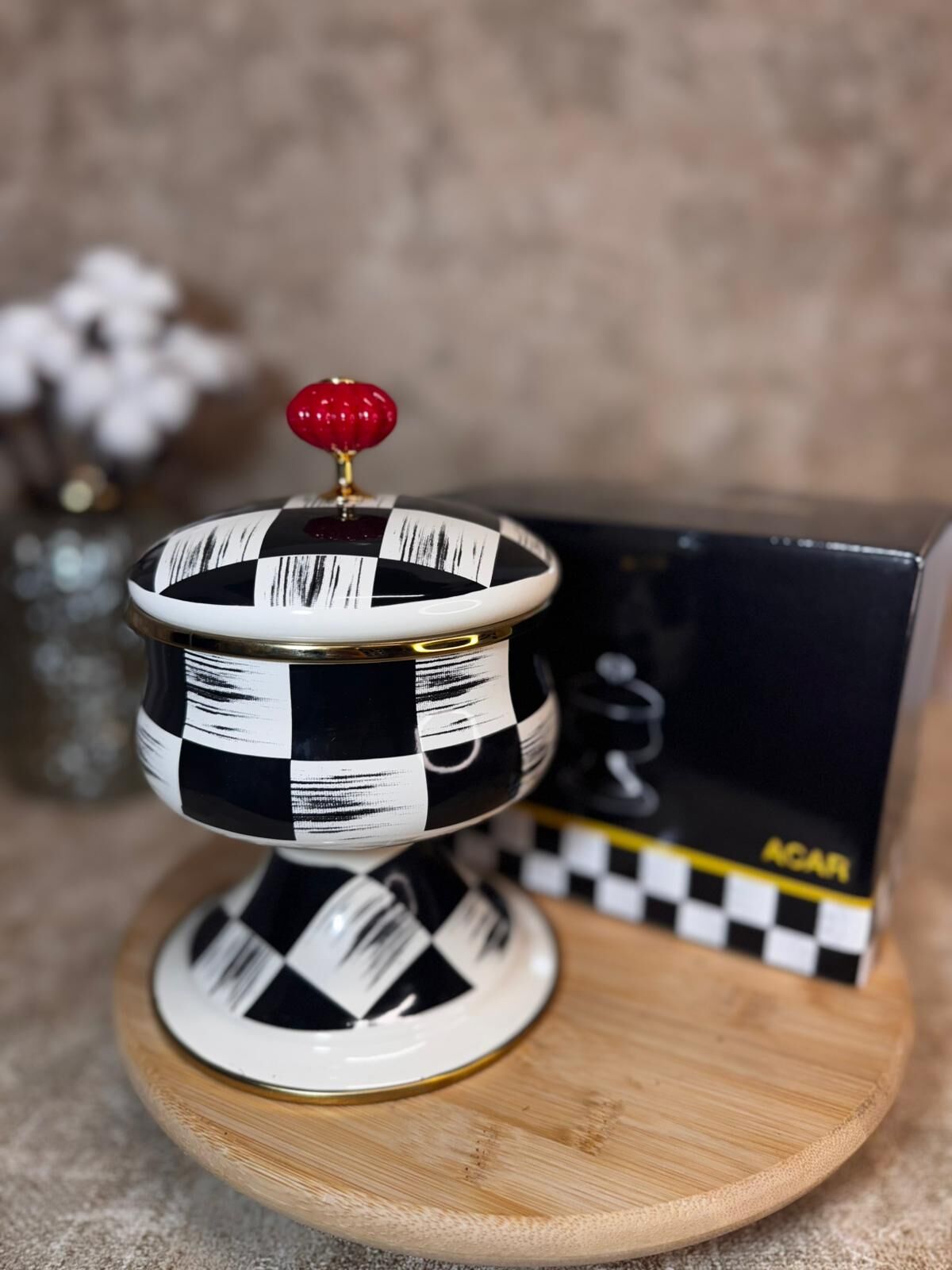 AYAKLI DAMA DESEN EMAYE DRAJELİK/KAVANOZ