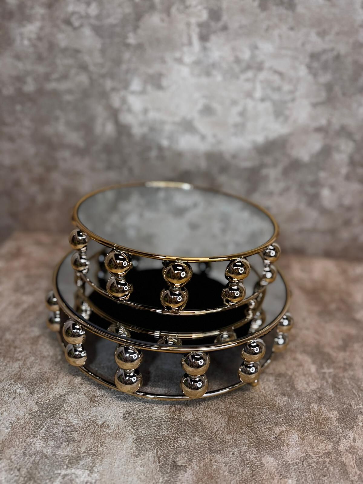 2'Lİ AYNALI BONCUK YUVARLAK  METAL TEPSİ/ORGANİZER