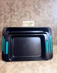 3'LÜ SLİKON SAPLI FIRIN TEPSİ SETİ